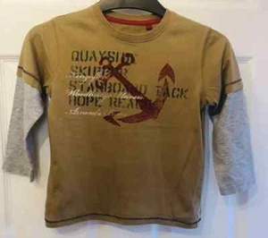 TOP BOY’S AGE 4 KHAKI/GREY L/SLEEVED COTTON NAUTICAL THEME NEXT LABEL - Picture 1 of 4
