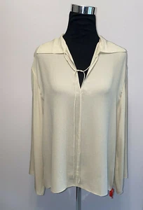 $345 NWT Theory Sailor Long Sleeve 100% Silk Fluid Crepe Pale Oat Top sz S - Picture 1 of 9