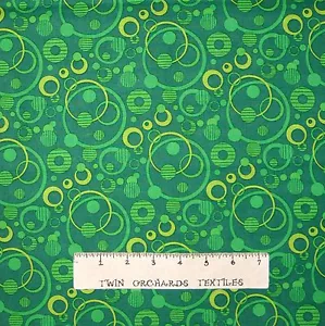 Calico Fabric - Emerald Green Circles & Rings - Cotton YARD - Bild 1 von 1