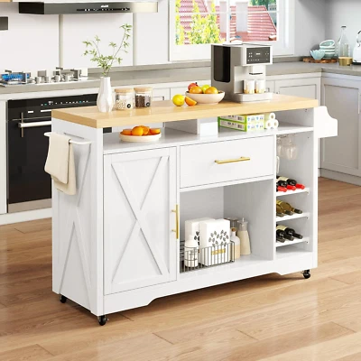 Large Kitchen Island with Power Outlet, Rolling Kitche Cart with Wine Rack, Mobi - Image 1 of 4