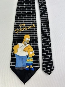 Homer & Bart Simpson Mens Silk Neck Tie Gold City Vintage The Simpsons Brick - Picture 1 of 8