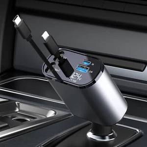 Aimtel einziehbares Autoladegerät, 4 in 1 Auto Telefon Schnellladegerät, einziehbare Kabel - Bild 1 von 11