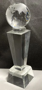 8.75" Globe Crystal Trophy On Pedestal Glass Transparent - Picture 1 of 9