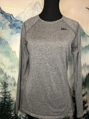 Top gris REI para mujer talla mediana manga larga absorbente capa base Foto 1 de 4