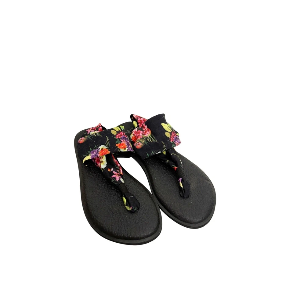 Sandalias Sanuk para mujer talla 7 negras florales eslinga yoga chanclas sin cordones Foto 1 de 4