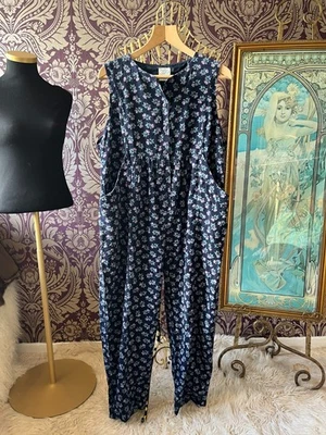 Vintage Laura Ashley Fine Corduroy Jumpsuit Purple Roses UK Medium — 第 1/4 张图片