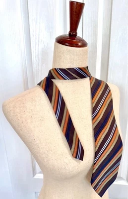 Corbata vintage para hombre 100 % seda, colores de Alexander Julian, rayas marrones, L= 62" Foto 1 de 4