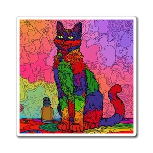 Arte colorido imán para gatos, divertido imán para refrigerador, regalo para amantes de los gatos, vibrante [...] - Imagen 1 de 7