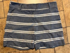 Pantalones Cortos Ann Taylor Loft Azul y Blanco Rayas 100% Algodón Usado en Excelente Condición Entrepierna 6" - Imagen 1 de 4