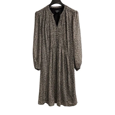 MSK 连衣裙女式 20W 深色花卉雪纺打褶 Pintuck Midi 有内衬办公室职业 — 第 1/4 张图片