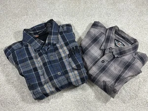Lot 2 Harley Davidson Men Flannel Shirts XL Black Grey Button Plaid Motorcycle - Picture 1 of 16