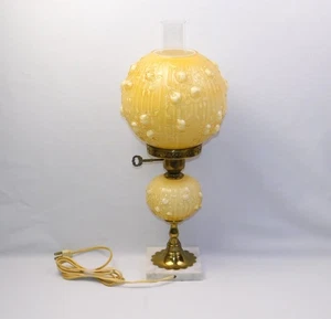 Vintage Fenton Honey Amber Overlay Cabbage Rose GWTW Table Lamp Marble Base - Picture 1 of 23