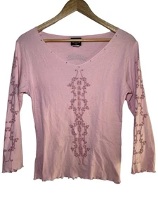 Top de motociclista vintage Y2K Harley Davidson para mujer con estrás brillo M rosa - Imagen 1 de 11