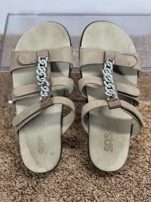 SAS Naples Slide Sandal Women 7M Praline Tripad 3 Strap w Eternity Bling Strap - Image 1 of 4