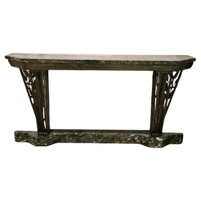 Edgar Brandt Attributed Wrought Iron Verdi Marble Top and Base Console Table - Image 1 of 4