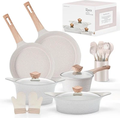 11Pcs Grey Induction Compatible Pots & Pans, with Bakelite Handle PFOA-Free - Image 1 of 4