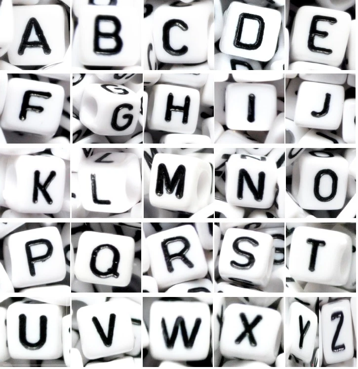 wholesale 500 pcs square alphabet letter white cube beads with black letter - Image 1 of 1