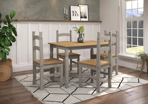 Premium Corona Grey Solid Pine Rectangular Dining Table & 4 Chairs Set - Picture 1 of 5