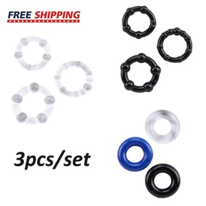 ✽ 3 Pack Cock Ring Super Stretchy Strong Stay Cockring Harder Penis Ring - Picture 1 of 17