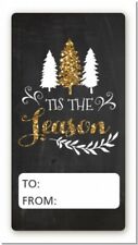 Tis the Season Gold Personalized Christmas Rectangle Stickers - Holiday Favors