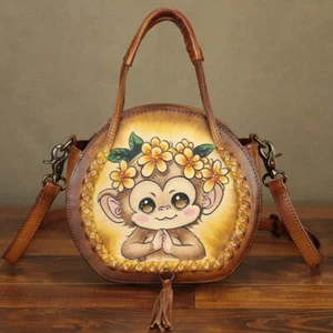 Hand Painted Genuine Leather Small Purse Handbag Women Shoulder Bag Crossbody - Picture 1 of 9