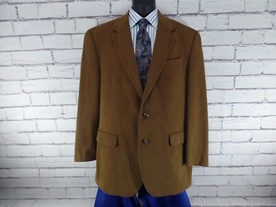 Designer Mens 44R Corduroy Brown Sport Coat Suit Jacket 2 Button Front - Image 1 of 4