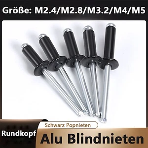 Blindnieten Popnieten Alu Nieten Rundkopf Nieten Schwarz M2.4/M2.8/M3.2/M4/M5 - Bild 1 von 45