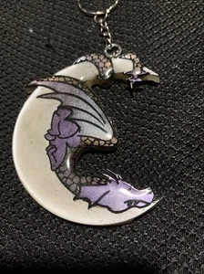 Resin Dragon Sleeping On Moon Multicolored Keychain Keyring Key Holder - Picture 1 of 1