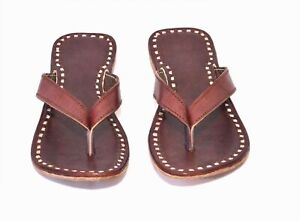 Mens slippers coffee leather sandals shoes handmade leather flats flip flops