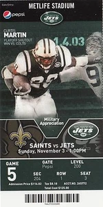 2013 NEW YORK JETS VS NEW ORLEANS SAINTS TICKET STUB 11/3/13 CURTIS MARTIN - Picture 1 of 1