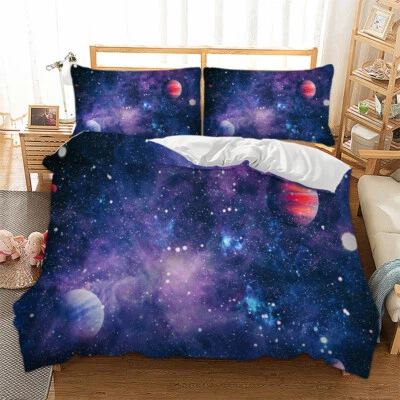 WONGS BEDDING Galaxy Planet Quilt Duvet Cover Bedding Set Pillow Cases Single Double King Size