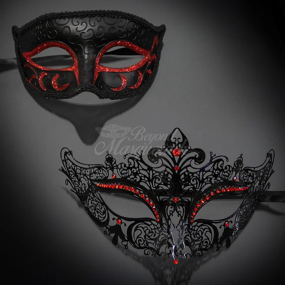 His & Her Couple Masquerade Mask, Black Red Themed Phantom Mask M6107, M7110 - Image 1 of 4