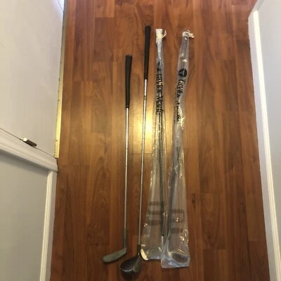 4 Golf Clubs 2 Irons NEW IN PLASTIC 1 Putter & 1 Five-Wood Various Brands - Image 1 of 4