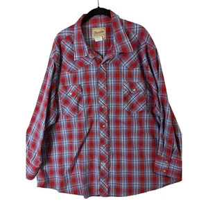 Wrangler Shirt Men size 3XL Red Plaid Western Pearl Snap Button Rodeo Cowboy - Picture 1 of 10