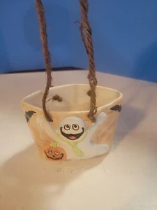 K's Collection Halloween Ghost Pumpkin Hanging Plant Holder - Picture 1 of 5