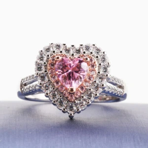 6*6mm Love Heart Pink AAA Cz Wedding Band White Gold Filled Women's Ring Sz 5-10 - Picture 1 of 7