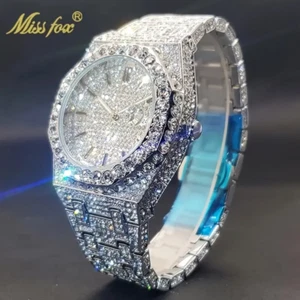 Reloj de lujo Hip Hop Ice Out para hombre Iced Bling simulado diamante fecha joyería - Imagen 1 de 8