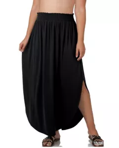 ZENANA Plus Size Maxi Skirt Smocked Waist Side Slit with Pockets 1x - Picture 1 of 1