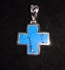 925 Sterling Silver Turquoise Cross Filigree Sides Hinge Pendant Clean!