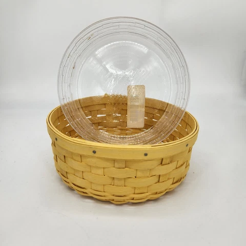 2007 Longaberger 7" Round Keeping Basket+Prot. Sunwashed Yellow BUFFET PICNIC Cover