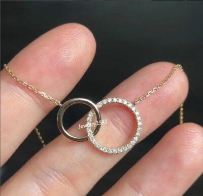 I3 Real Diamond Fancy Double Circle Pendant For Girlfriend 18" Chain 925 Silver - Image 1 of 4