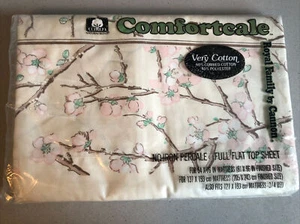Vintage Cannon Floral Dogwood Flat Sheet NOS NIP TAN BEIGE PINK GREEN BROWN - Picture 1 of 5