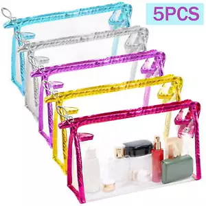 5Pcs PVC Clear Cosmetic Bag With Zipper Portable Travel Makeup Bags Waterproof - Picture 1 of 9