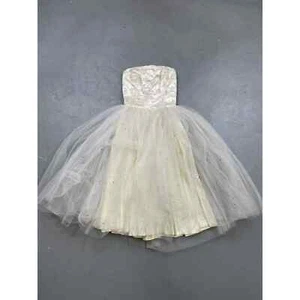 Vintage 1950 trägerloses elfenbeinfarbenes Satin Tüll Partykleid - Bild 1 von 6