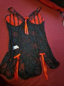 Damen Corsage Negligé Flatterhemd Gr. 38 Schwarz Rot Reizwäsche - Bild 1 von 3