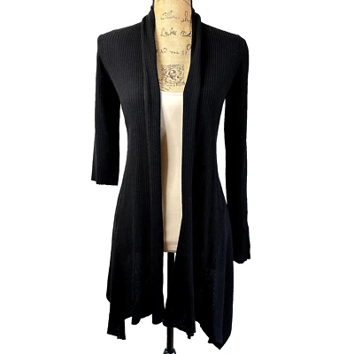 SALVATORE FERRAGAMO CARDIGAN BLACK KNIT OPEN FRONT ASYMMETRIC HEM SZ S *DAMAGED* - Image 1 of 4