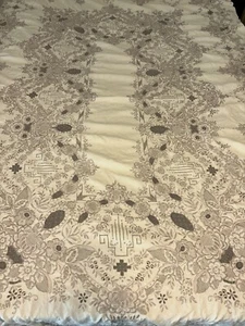 Gorgeous! Madeira Linen Tablecloth Embroidered Handmade Imported 62 X 96” Ecru - Picture 1 of 15