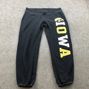 Vintage Iowa Hawkeyes Sweatpants Mens Large Black Logo Spell Out Cuffed - Picture 1 of 9