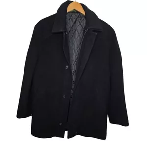 Lauren Ralph Lauren Mens Large Black Zip & Button Up Wool Peacoat Jacket - Picture 1 of 6