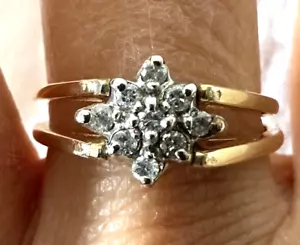 Anello Vintage Oro Giallo 14k Reversibile Flip Diamante Grappolo/Ametista 14k-TRC_D - Foto 1 di 9